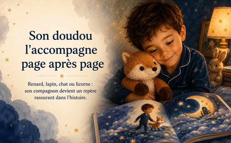 Le doudou accompagne l'enfant page après page