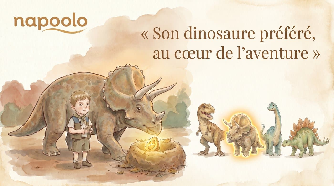 Le dinosaure préféré accompagne l'enfant dans l'histoire