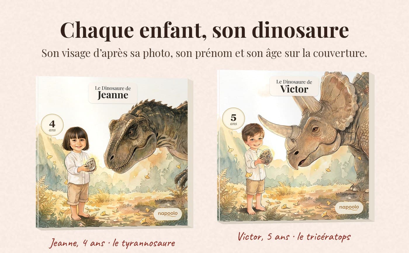 Chaque enfant, son dinosaure : Jeanne et son tyrannosaure, Victor et son tricératops